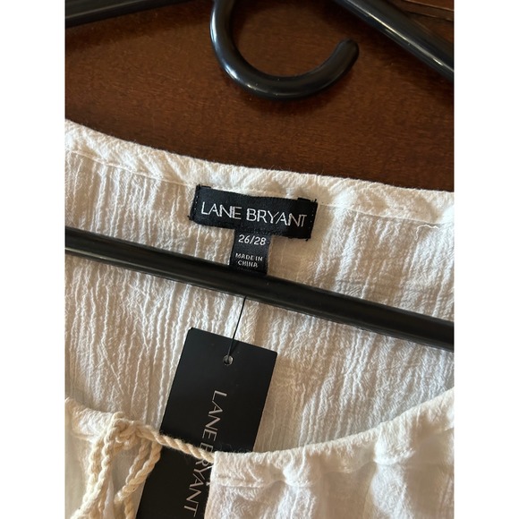 Lane Bryant White Cotton Crochet Tassel Tie Neck Plus Size Top 26/28 - Picture 3 of 7